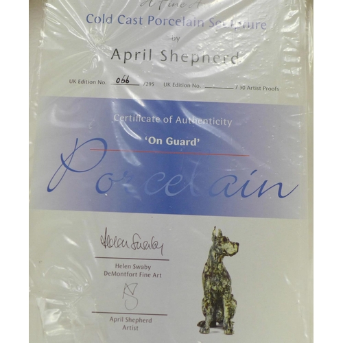 793 - An April Shepherd cold cast porcelain sculpture, 'On Guard', Limited Edition 066/295, boxed