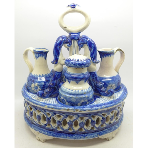 798 - A blue and white china four-piece condiment set