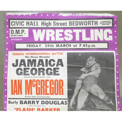 802 - A promotional wrestling poster at Civic Hall, High Street, Bedworth, featuring Jamaica George and Ia... 