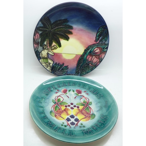 818 - Two Moorcroft plates, one Birth of Light Millennium pattern by Nicola Slaney, one Spitalfields Templ... 