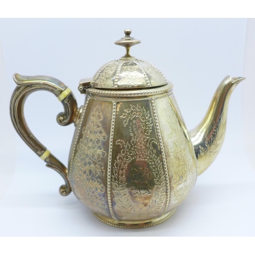 837 - A Victorian silver bachelor's teapot, London 1873, by Thomas Bradbury & Sons, 297g