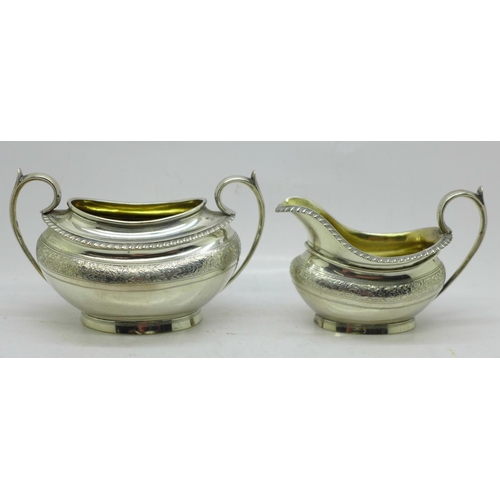 839 - A Victorian silver three piece bachelor's tea service, London 1878, 604g