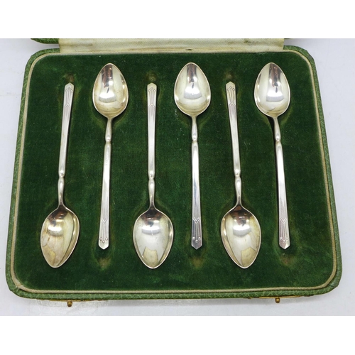 849 - A cased set of six silver coffee spoons, Hollings & Co., Birmingham 1951, the associated case marked... 