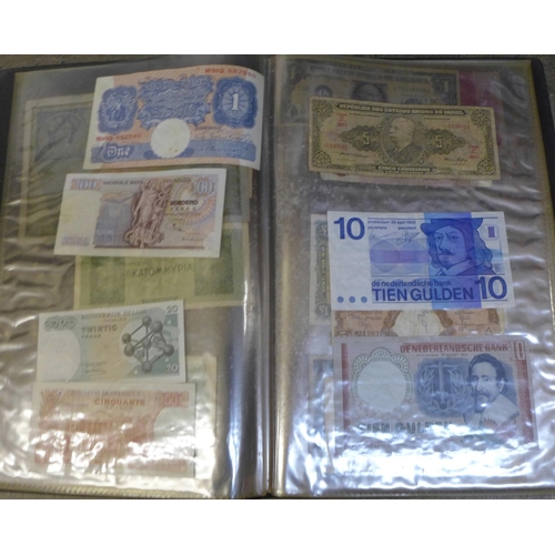 853 - An album of banknotes, including Austria, Belgium, Netherlands, Bank of England, East African Curren... 