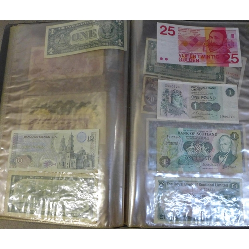 853 - An album of banknotes, including Austria, Belgium, Netherlands, Bank of England, East African Curren... 