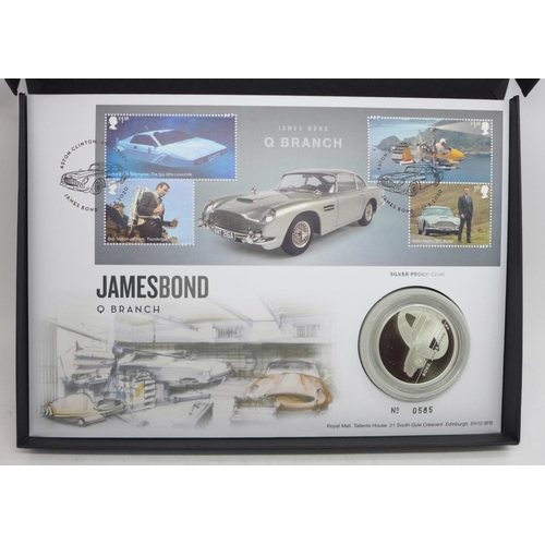 862 - A 2020 James Bond Q Branch silver proof coin cover, Royal Mail No. 0585, with Certificate of Authent... 