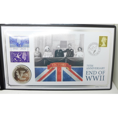 865 - A 2020 75th Anniversary of VE Day silver proof £5 coin cover, with Certificate of Authenticity