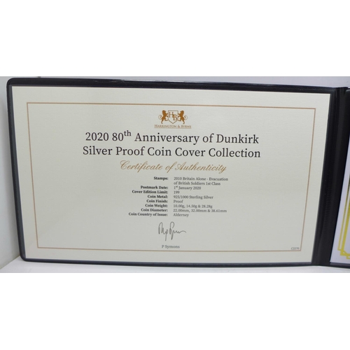 866 - A 2020 80th Anniversary of Dunkirk silver proof 3 panel £1, £2 and £5 coin cover collection, with Ce... 