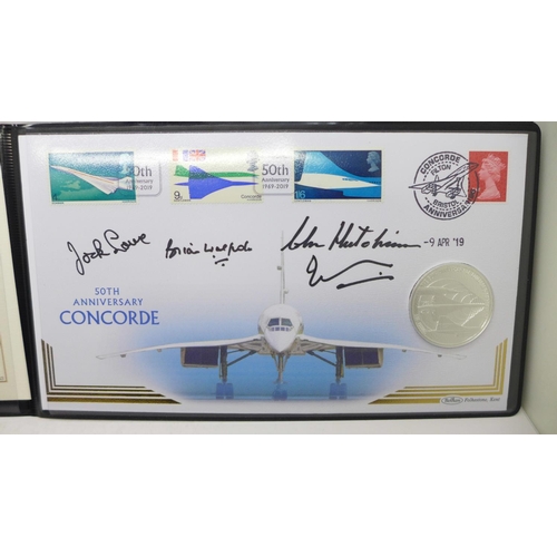 867 - A 2019 50th Anniversary of Concorde multi signed silver proof £5 coin cover, with Certificate of Aut... 