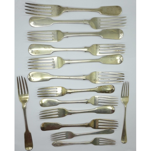 873 - A collection of silver forks, mainly Georgian and Victorian, 612g