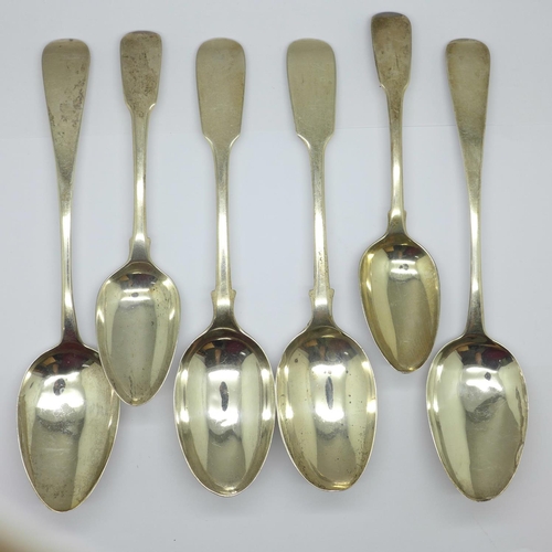 874 - Three pairs of silver spoons including one George III pair, London 1810, Eley, Fearn & Chawner, tota... 