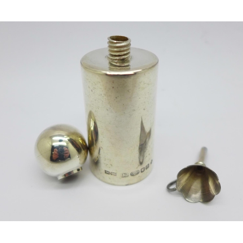 885 - A silver perfume bottle and funnel, 40g