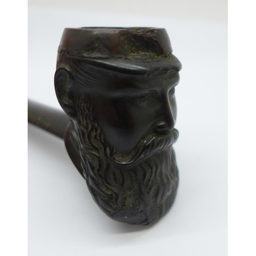 896 - A Centuplico pipe, with W.G. Grace likeness bowl, marked W.G.G. Aet.47.A.D.1895, 14cm, bowl a/f