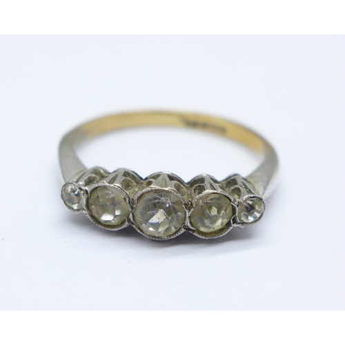 968 - A 9ct gold and silver five stone ring, Q