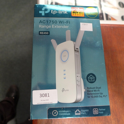 3081 - A Tp-Link Ac1750 Dual Band Wifi Extender       (200-93)* This Lot Is Subject To Vat