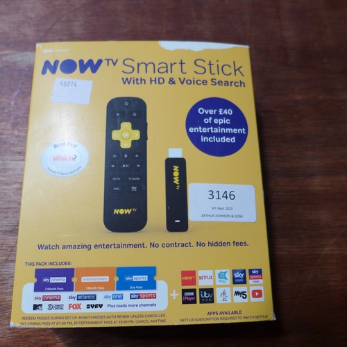 3146 - A Now TV Smart Stick (HD & Voice Search)  (200-337)* This Lot Is Subject To Vat