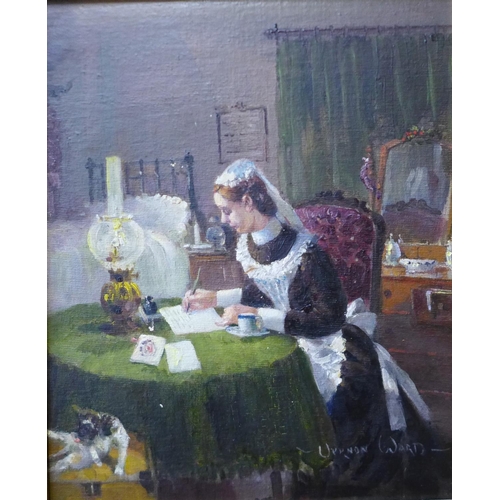 1 - Vernon Ward (1905-1985), a pair of oils, one depicting a maid reading a letter from her Boer War sol... 