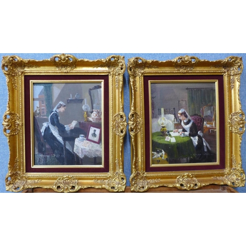 1 - Vernon Ward (1905-1985), a pair of oils, one depicting a maid reading a letter from her Boer War sol... 