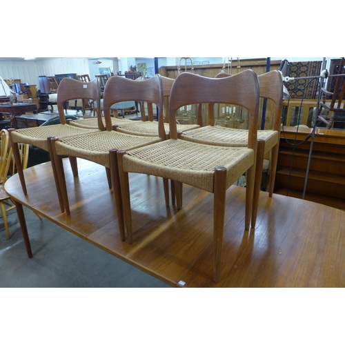 129 - A set of six Danish Arne Hovmand Olsen for Mogens Kold Craftmanship teak and cord seated chairs