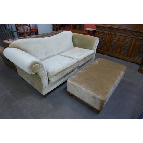 182 - A John Sankey fabric upholstered settee and pouffe