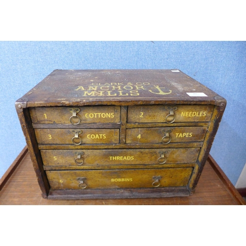 20 - A pine haberdashery counter top shop cabinet, bearing  Clark & Co Anchor Mills painted inscription, ... 