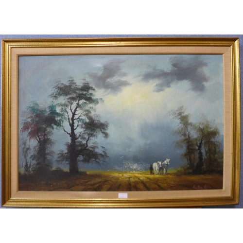 7 - * Van Dem Neer, landscape, oil on canvas, 60 x 90cms, framed