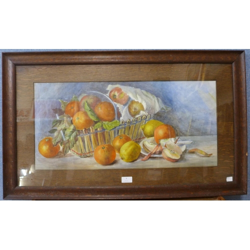 9 - Elizabeth Roberts Palmer, still life of fruit, watercolour, 32 x 67cms, framed