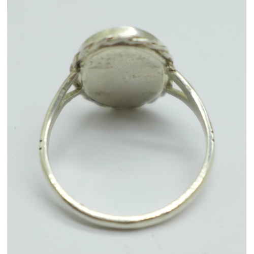 1002 - A silver and Blue John ring, P, stone 11mm x 15mm