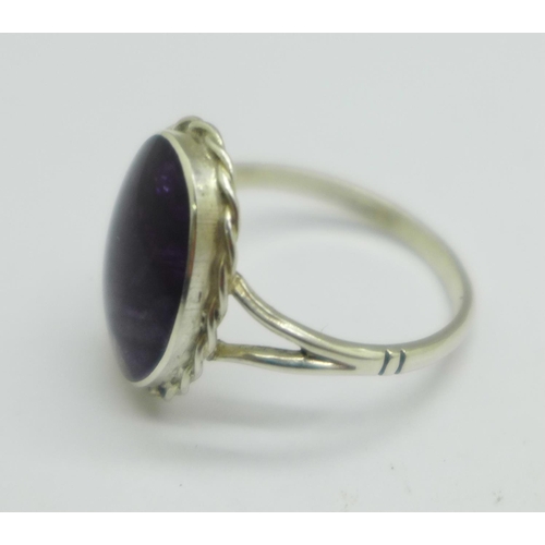 1002 - A silver and Blue John ring, P, stone 11mm x 15mm