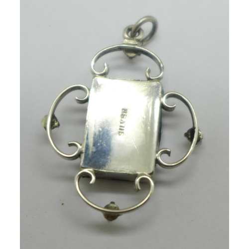 1003 - A vintage silver, Blue John and marcasite set pendant, c.1930-40, stone 11mm x 15mm