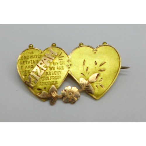 1022 - A 9ct gold mizpah brooch, 1.4g