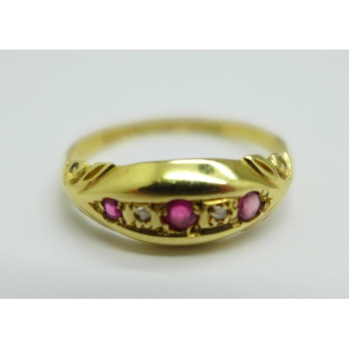 1023 - An 18ct gold, ruby and diamond ring, Birmingham 1911, 1.6g, N