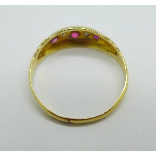 1023 - An 18ct gold, ruby and diamond ring, Birmingham 1911, 1.6g, N