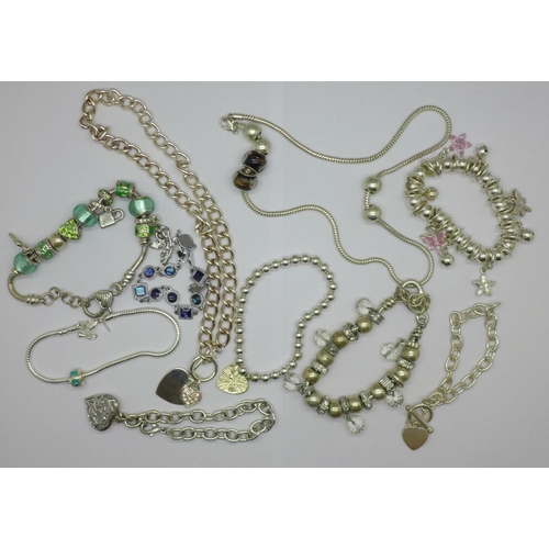 1034 - Two necklaces and eight bracelets