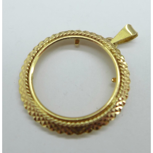 1064 - A 9ct gold full sovereign pendant mount, 2.7g