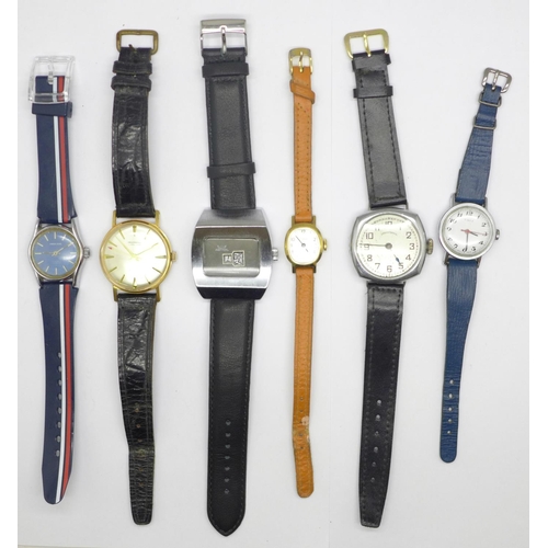 1072 - Six wristwatches including Astral digital and two Ingersoll