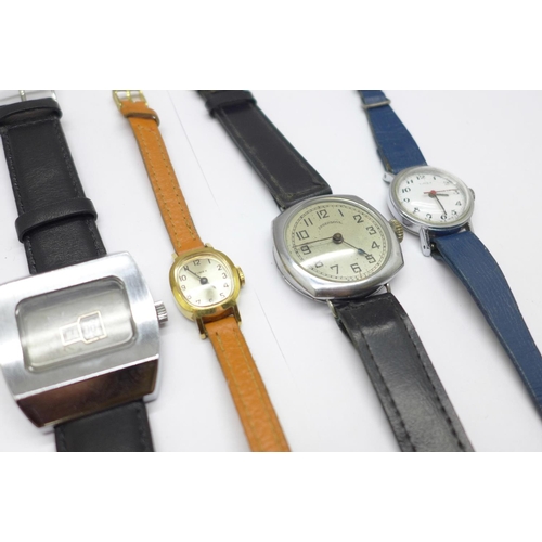 1072 - Six wristwatches including Astral digital and two Ingersoll