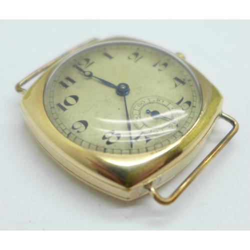 1074 - A gentleman's rolled gold Tavannes wristwatch, lacking button, 41mm case