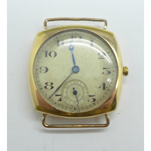 1074 - A gentleman's rolled gold Tavannes wristwatch, lacking button, 41mm case