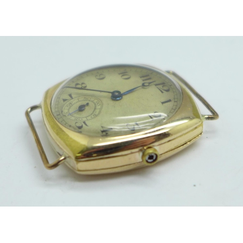 1074 - A gentleman's rolled gold Tavannes wristwatch, lacking button, 41mm case