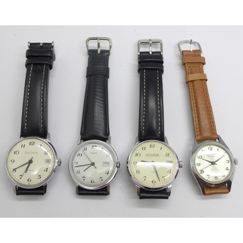 1089 - Three Sekonda wristwatches and a Timex wristwatch