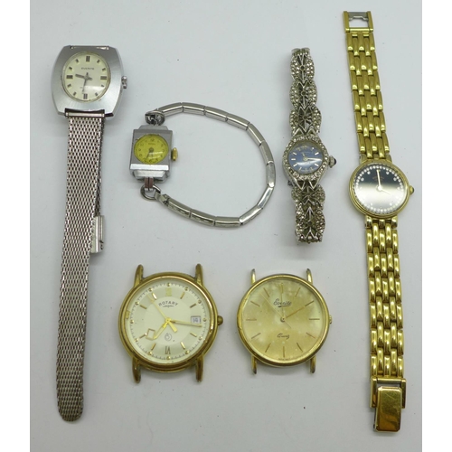 1090 - Four Rotary wristwatches and two Everite wristwatches