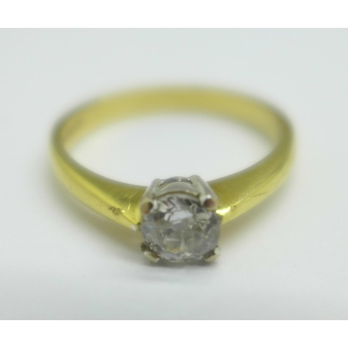 1091 - An 18ct gold, diamond solitaire ring, approximately 0.5carat diamond weight, 2.9g, L