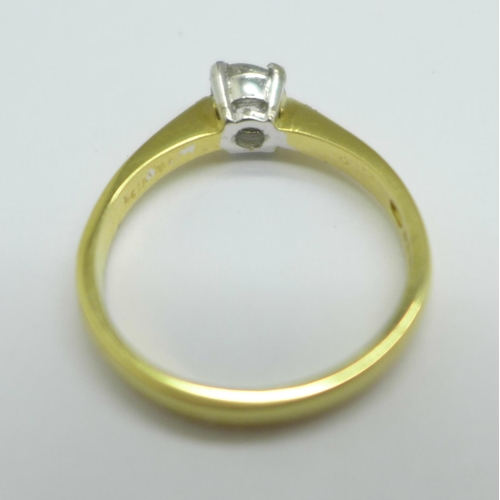 1091 - An 18ct gold, diamond solitaire ring, approximately 0.5carat diamond weight, 2.9g, L