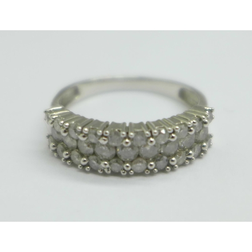 1093 - A white metal, twenty-nine stone diamond ring, approximately 1.2carat diamond weight, 3.5g, S, (mark... 