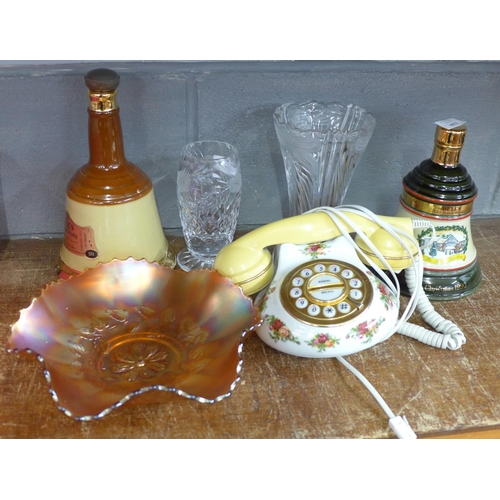 1106 - A Royal Albert Old Country Roses telephone, glassware including carnival glass, lead crystal and two... 