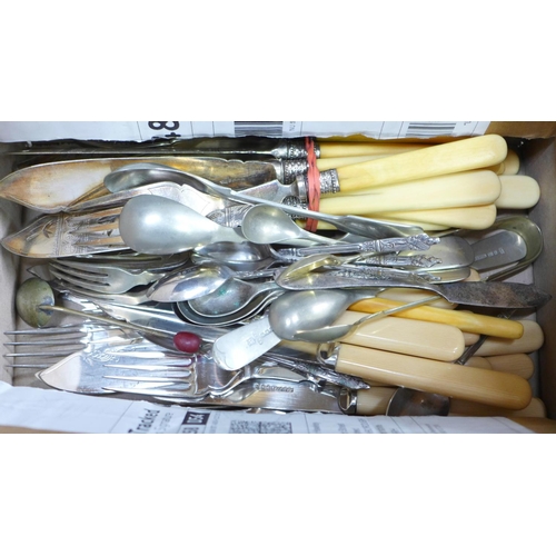 1110 - Two sets of fish knives and forks and other plated cutlery