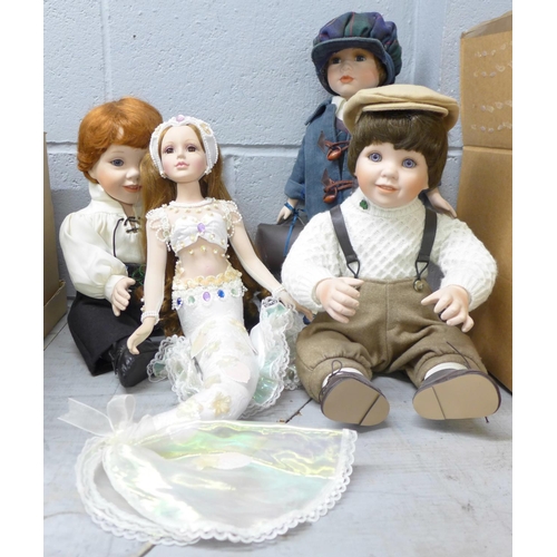 1130 - Four porcelain dolls including two limited edition and Mermaid **PLEASE NOTE THIS LOT IS NOT ELIGIBL... 