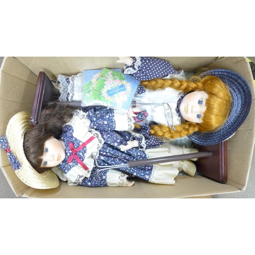 1156 - Two Promenade Collection dolls, two blue and white tureens, a three piece plated tea service, LP rec... 