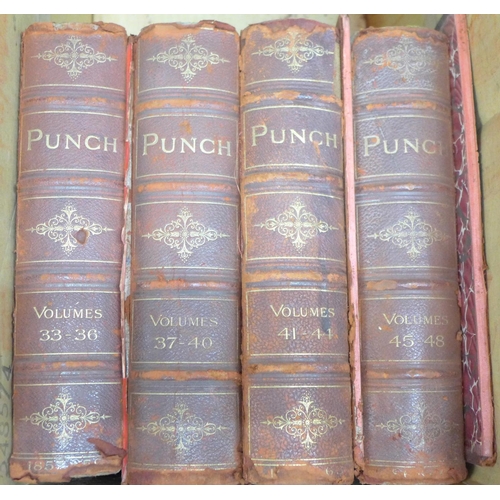 1159 - A large collection of Punch magazines, from 1845 to 1935, missing volumes 1-8, 29-32, 81-84, and yea... 